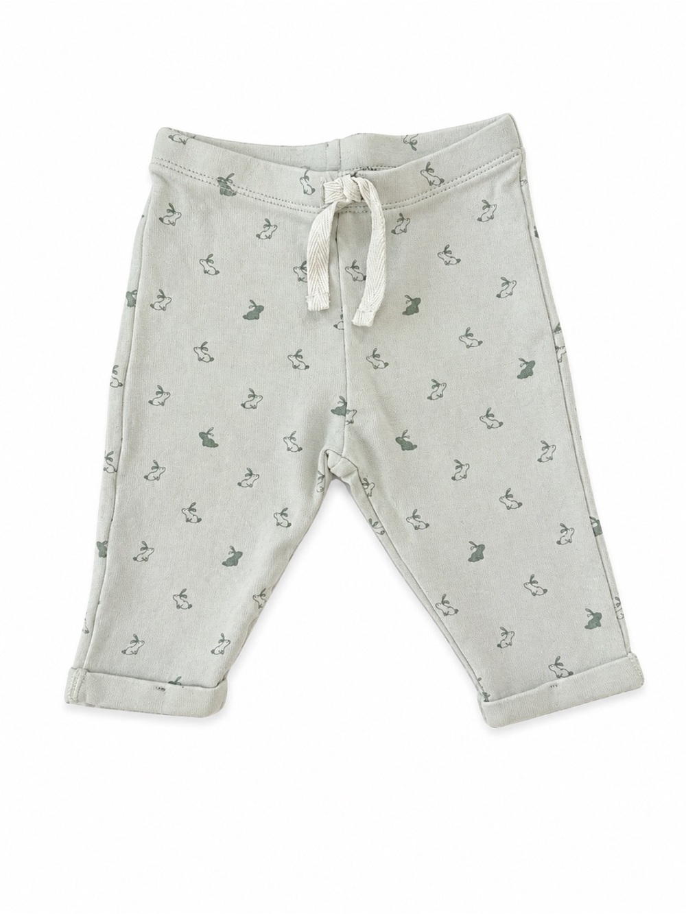 Pehr Organic Cotton Bunny Print Pants Sage Green 0-3M Baby EUC
